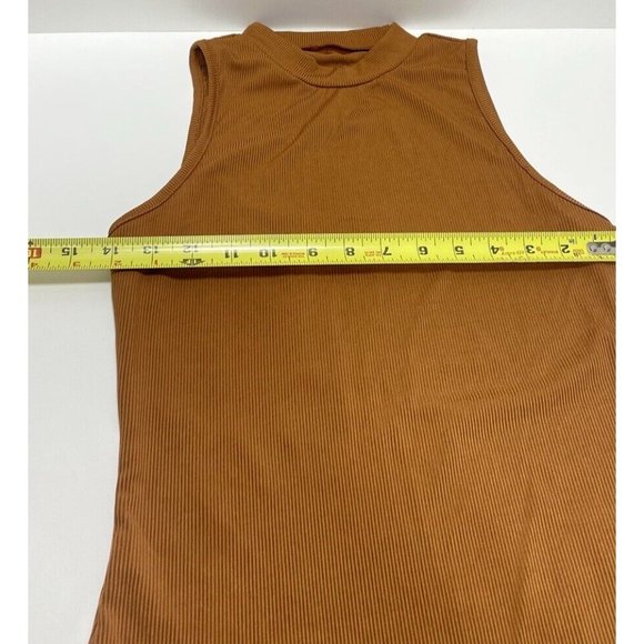 Rust Orange Turtleneck Bodysuit, Sleeveless One Piece, Orange/Brown, Size Medium - Picture 9 of 9